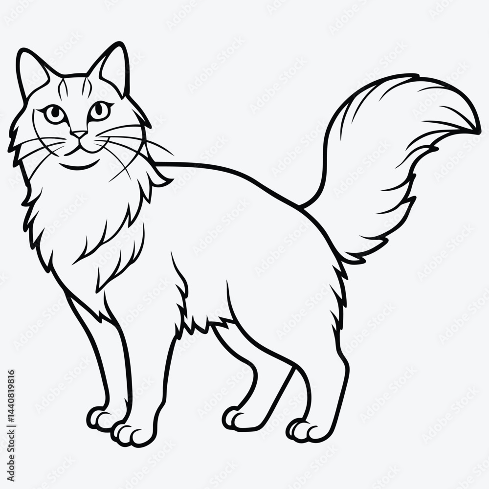 Fototapeta premium American Curl silhouette white background illustration, Generative Ai