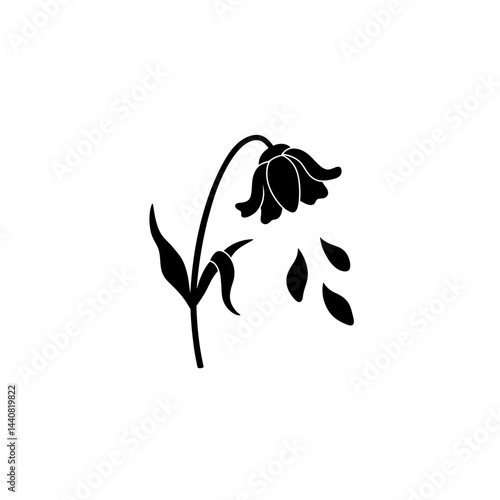 Withered Bloom: A minimalist black and white illustration of a wilted flower, its petals falling away. The image evokes feelings of loss, sadness, and the ephemeral nature of beauty.  