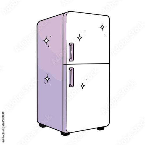 Retro Refrigerator: A stylized, two-door refrigerator, evoking a sense of nostalgia with its classic design and modern aesthetic, is the heart of a kitchen, storing fresh produce.