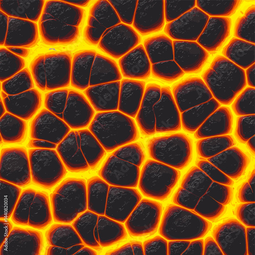 Molten Lava's Fiery Dance: Witness the raw, untamed beauty of nature as fiery molten lava cracks through a dark, textured surface, showcasing the planet's powerful energy.