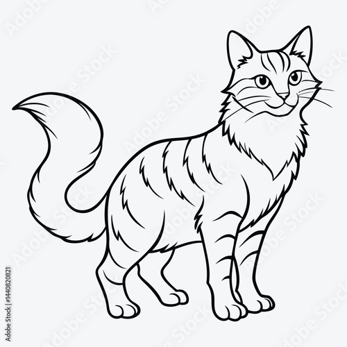 American Curl silhouette white background illustration, Generative Ai