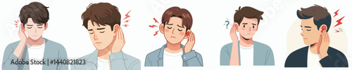 flat design vector collection of a young man having earache