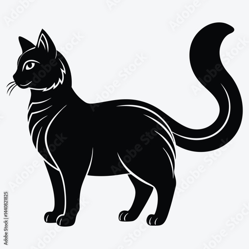 American Curl silhouette white background illustration, Generative Ai
