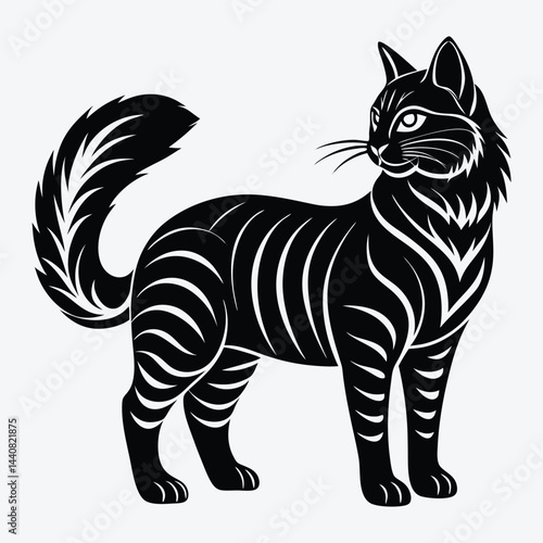 American Curl silhouette white background illustration, Generative Ai