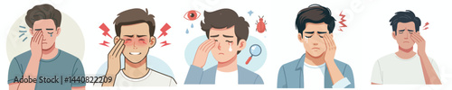 flat design vector collection of a young man with sore eyes