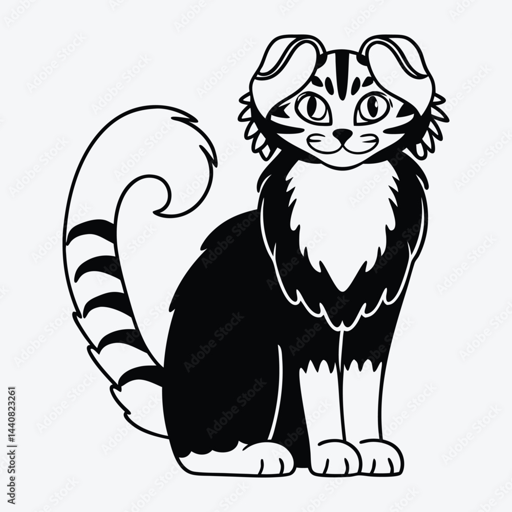 Fototapeta premium American Curl silhouette white background illustration, Generative Ai