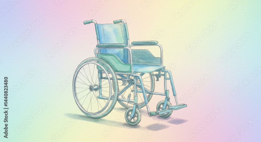 Fototapeta premium Soft watercolor painting of medical wheelchair