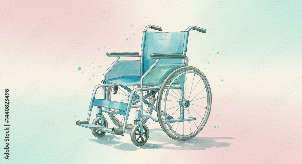 Fototapeta premium Gentle watercolor wheelchair with shadows and soft tones