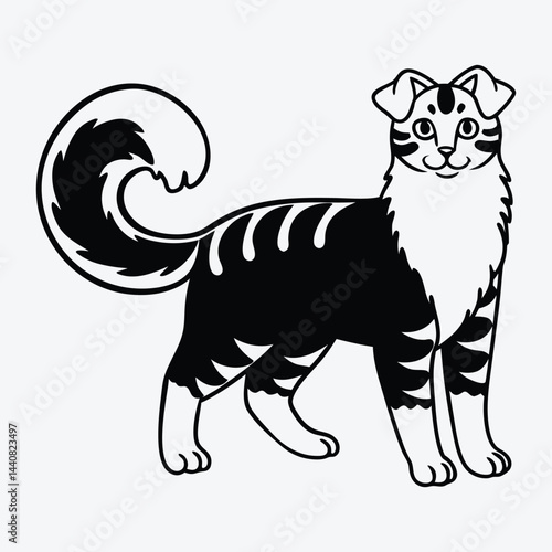 American Curl silhouette white background illustration, Generative Ai