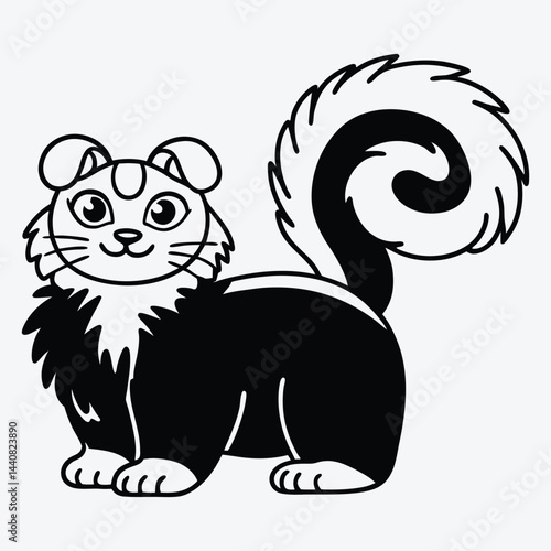 American Curl silhouette white background illustration, Generative Ai