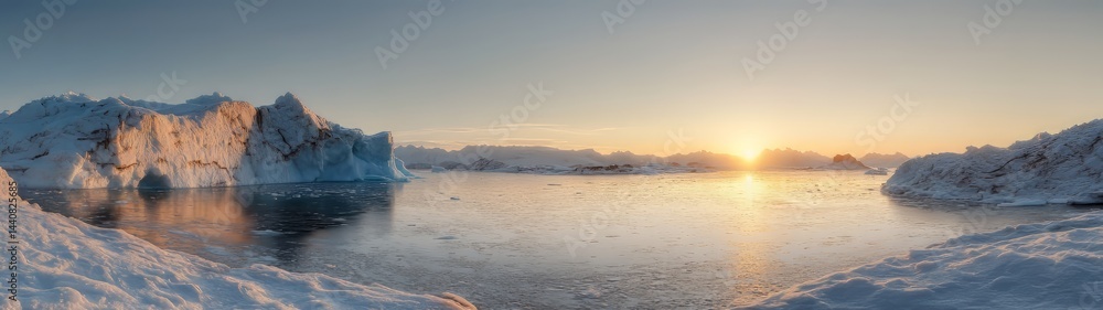 Obraz premium Stunning 360 degree hdr landscape of icebergs at sunset arctic environment hdri view