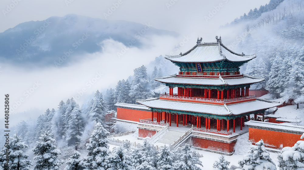 custom made wallpaper toronto digitalSnowy Temple in a Mountain Landscape