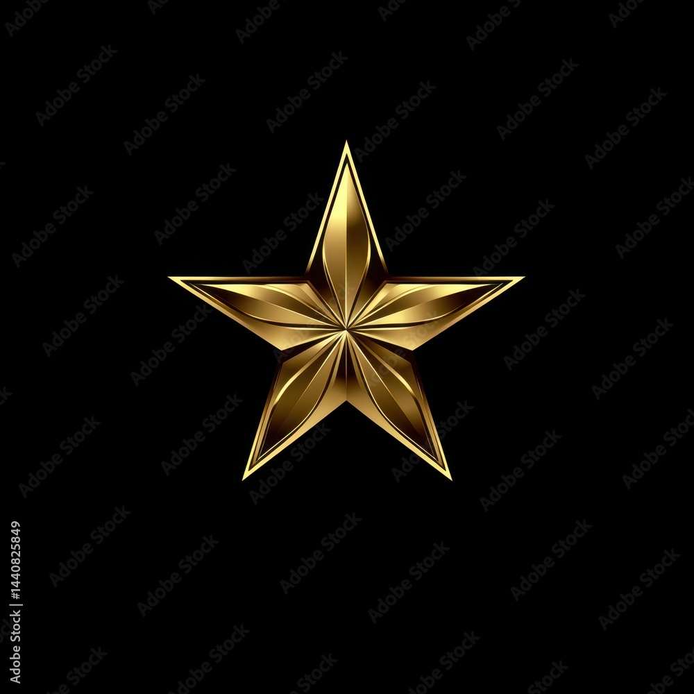Shiny golden star with intricate design glowing against a black background Shiny golden star with intricate design glowing against a black background