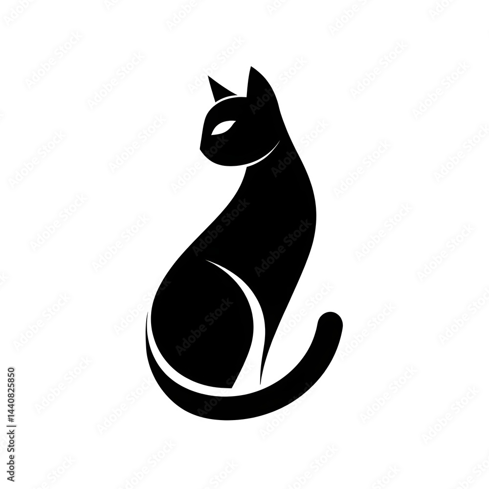 Naklejka premium A stylish silhouette of a black cat, elegantly perched and gazing into the distance. Perfect for animal lovers and those seeking minimalistic pet illustrations.