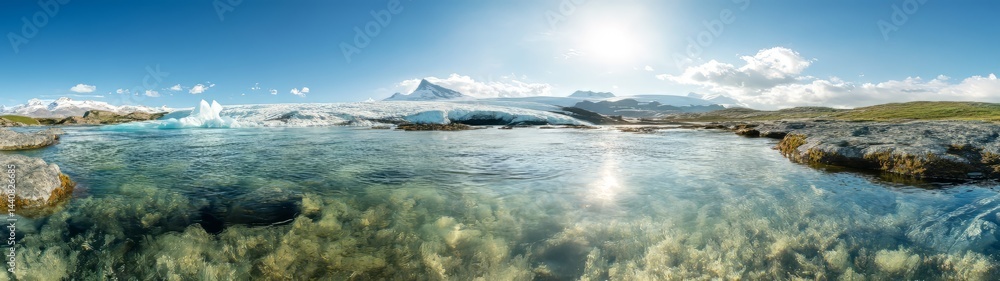 Naklejka premium 360 degree hdr landscape view of serene nature scene in icelandic wilderness