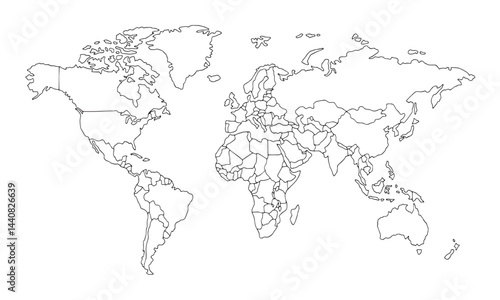 Black and White World Map Borderlines Illustration