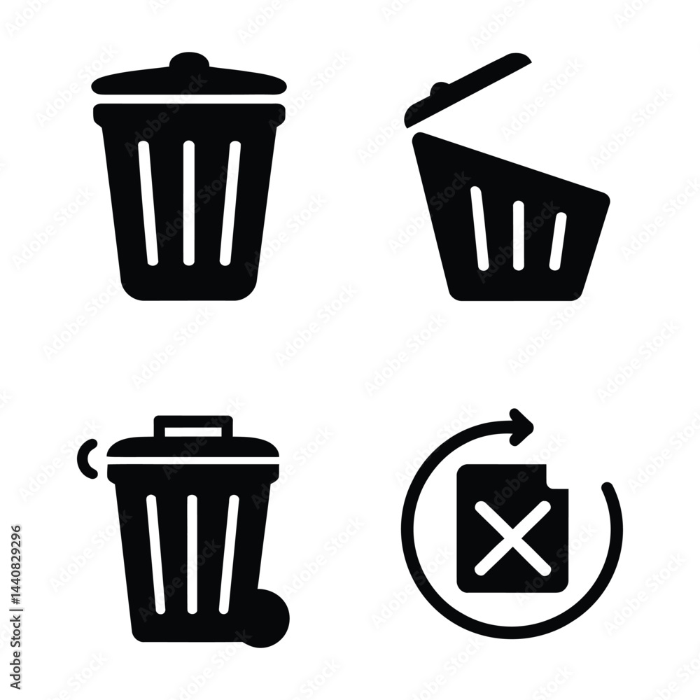 Trash / Delete set Icon Silhouette Trash / Delete set Icon Silhouette