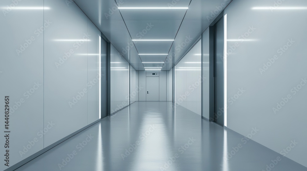 Fototapeta Empty, futuristic hallway with smooth, light gray surfaces.