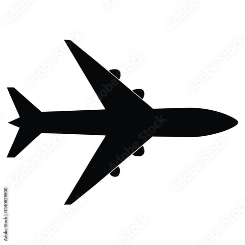 Set Silhouette Passenger Aircraft on a White Background