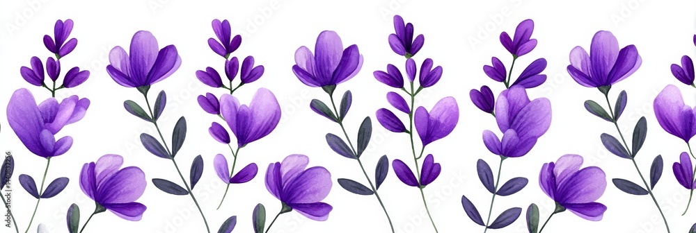 Fototapeta premium Elegant Lavender Watercolor Floral Pattern - Serene, delicate, romantic, spring, floral design. Symbolizing tranquility, purity, grace, renewal, and love