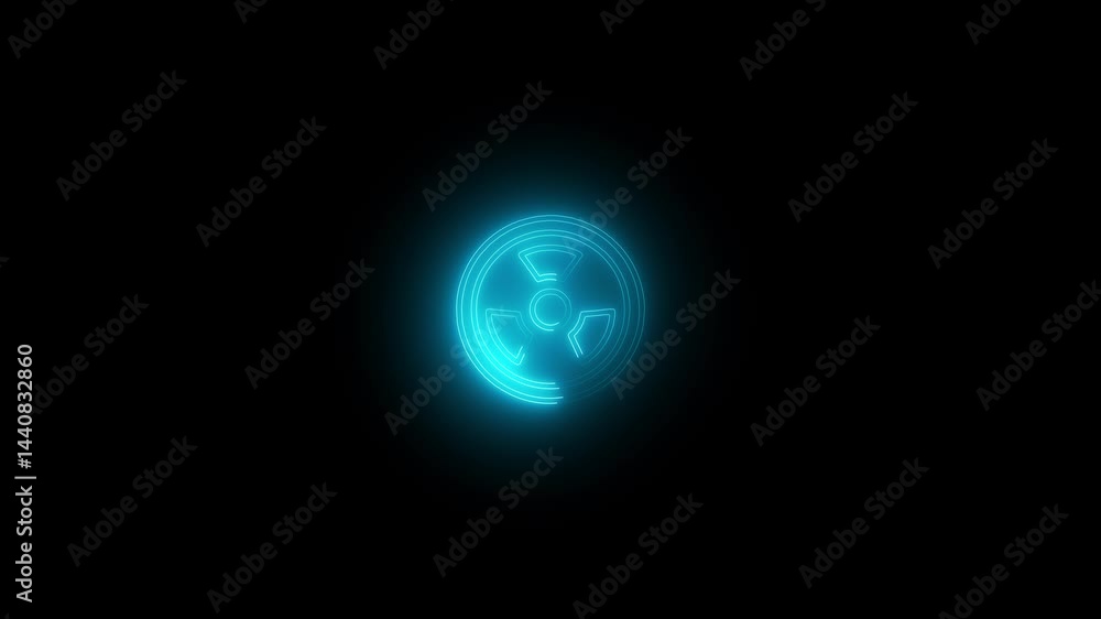 a glowing neon radiation icon animation video on black background a glowing neon radiation icon animation video on black background