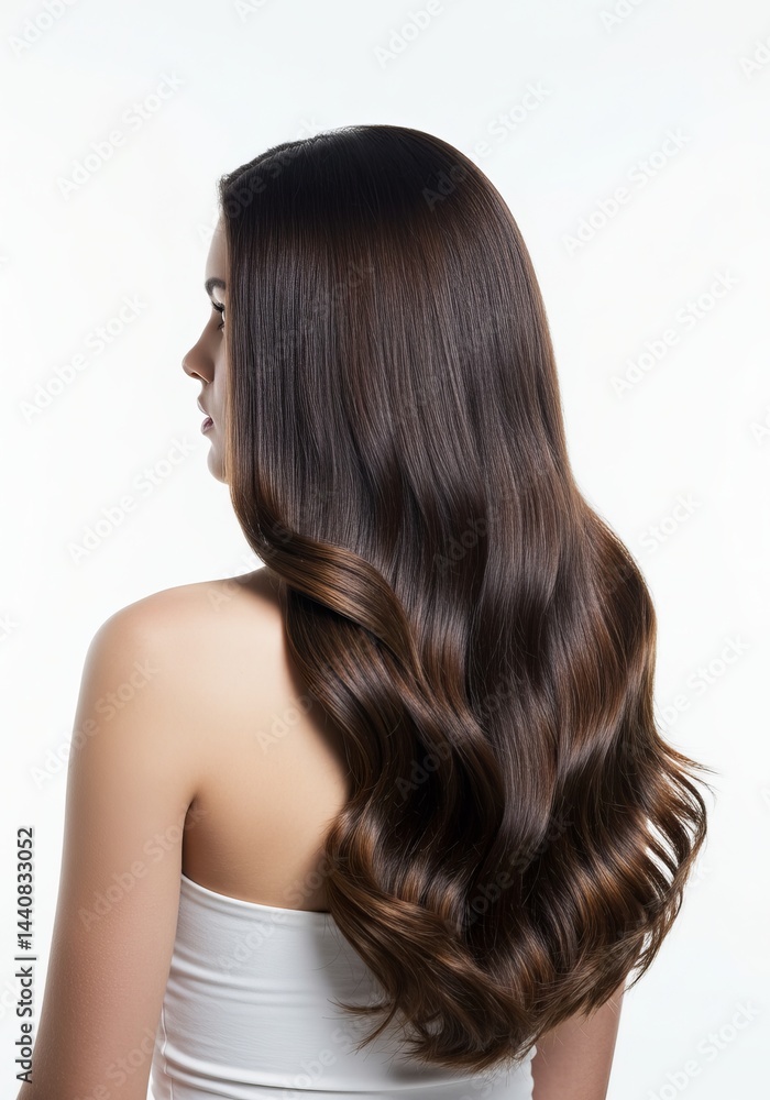 Naklejka premium Long Wavy Brunette Hair Style Inspiration for Luscious Locks and Stunning Waves