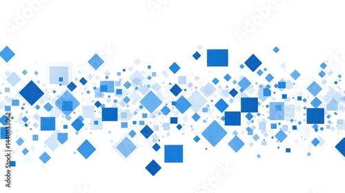 Abstract background with overlapping squares and diamonds in shades of blue on white