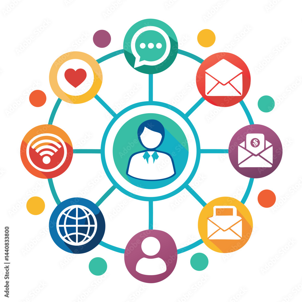 Vector logo connected for consulting on social media strategies with an emphasis on user engagement and diverse communication tools