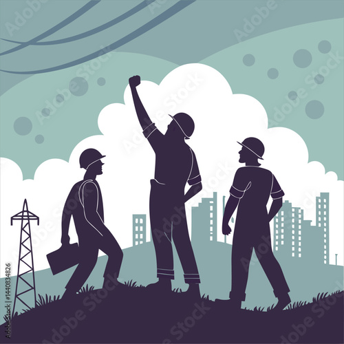 silhouette international workers day on white background