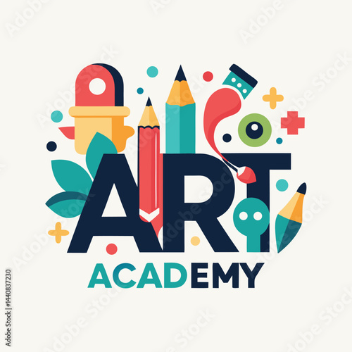 Creative vector logo featuring vibrant design elements for an innovative art academy dedicated to inspiring creativity and artistic expression for students of all ages