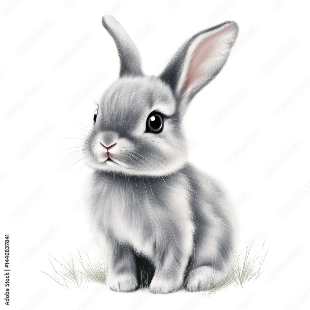 Obraz premium Cute Easter Bunny on Grass Isolated on White Background