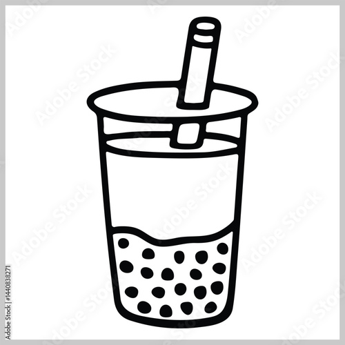 Hand drawing boba tea vector art, Bubble tea line art, Silhouette of Boba tea icon