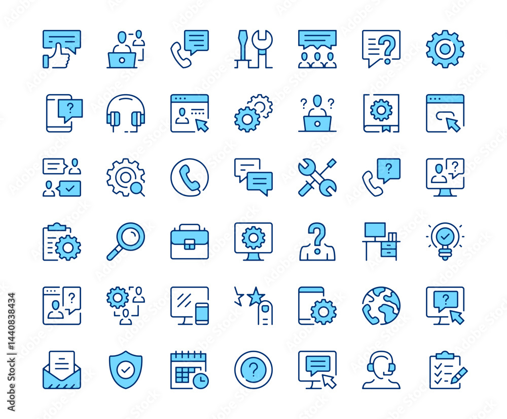 Technical support icons. Vector line icon set. Modern outline design. Blue concept Technical support icons. Vector line icon set. Modern outline design. Blue concept