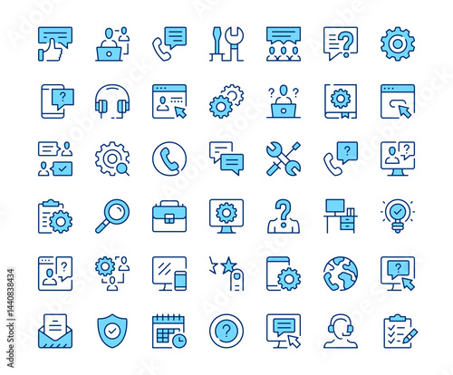 Technical support icons. Vector line icon set. Modern outline design. Blue concept