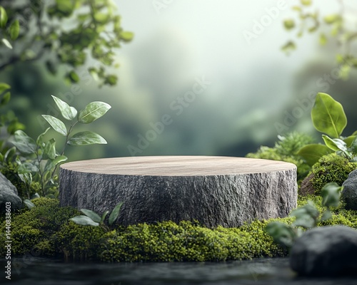 Wooden stump surrounded by lush greenery and moss