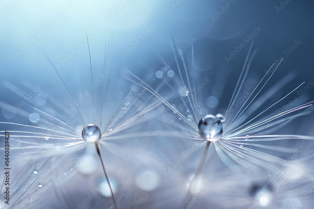Obraz premium Close-up of a dandelion exhibiting a dreamy and delicate appearance, highlighting the macro details of its white fluffy seeds and the abstract texture of nature.