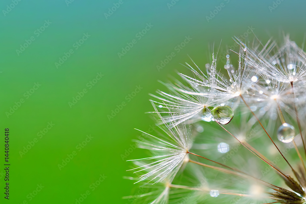 Fototapeta premium Close-up of a dandelion exhibiting a dreamy and delicate appearance, highlighting the macro details of its white fluffy seeds and the abstract texture of nature.