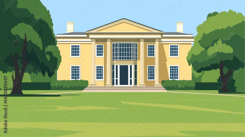 Classic Yellow Mansion in Park Setting Classic Yellow Mansion in Park Setting