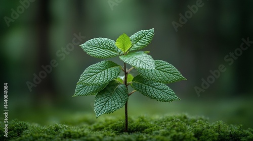 Young sprout emerging from mossy ground