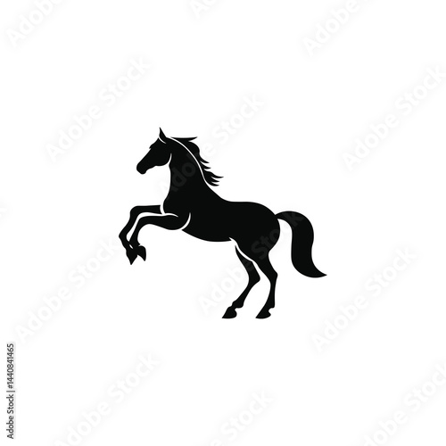 Minimalist rearing horse silhouette. Ideal for equestrian brands, power symbols, or nature-inspired design.