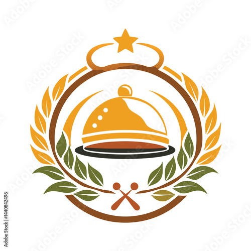 Professional vector logo designed for a culinary service specializing in catering, featuring elegant elements symbolizing quality and service