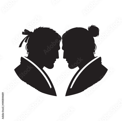 Judo Warriors Face Off silhouette vector illustration