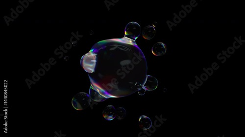 Metaball liquid transparent iridescent blobs. 3D rendering abstract multicolor moving flow bubbles. 4K looped animation, alpha channel.