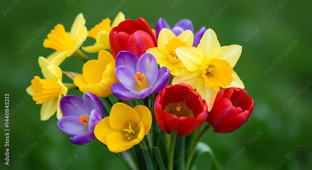 Fototapeta premium Spring Flowers Bouquet with Daffodils, Tulips, and Crocuses