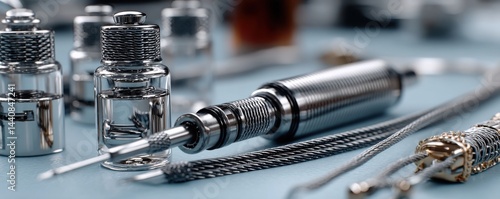 Obraz na płótnie Close-up of metallic precision tools with a focus on intricate silver textures w salonie