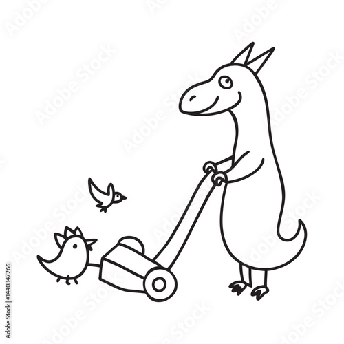 Dragon Mowing The Lawn Coloring Page