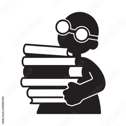 Librarian Stacking Books
