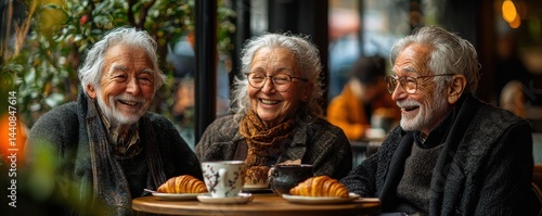 Obraz na płótnie Senior Friends Enjoying Coffee Together in a Warm Cafe Setting w salonie