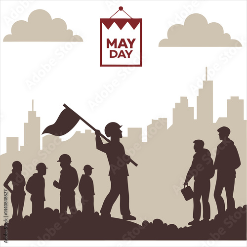 silhouette international workers day on white background