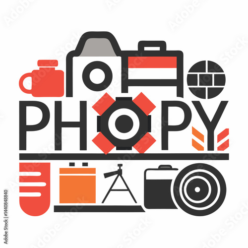 Technical minimalist logo design showcasing photography equipment and accessories with a focus on modern aesthetics and functionality